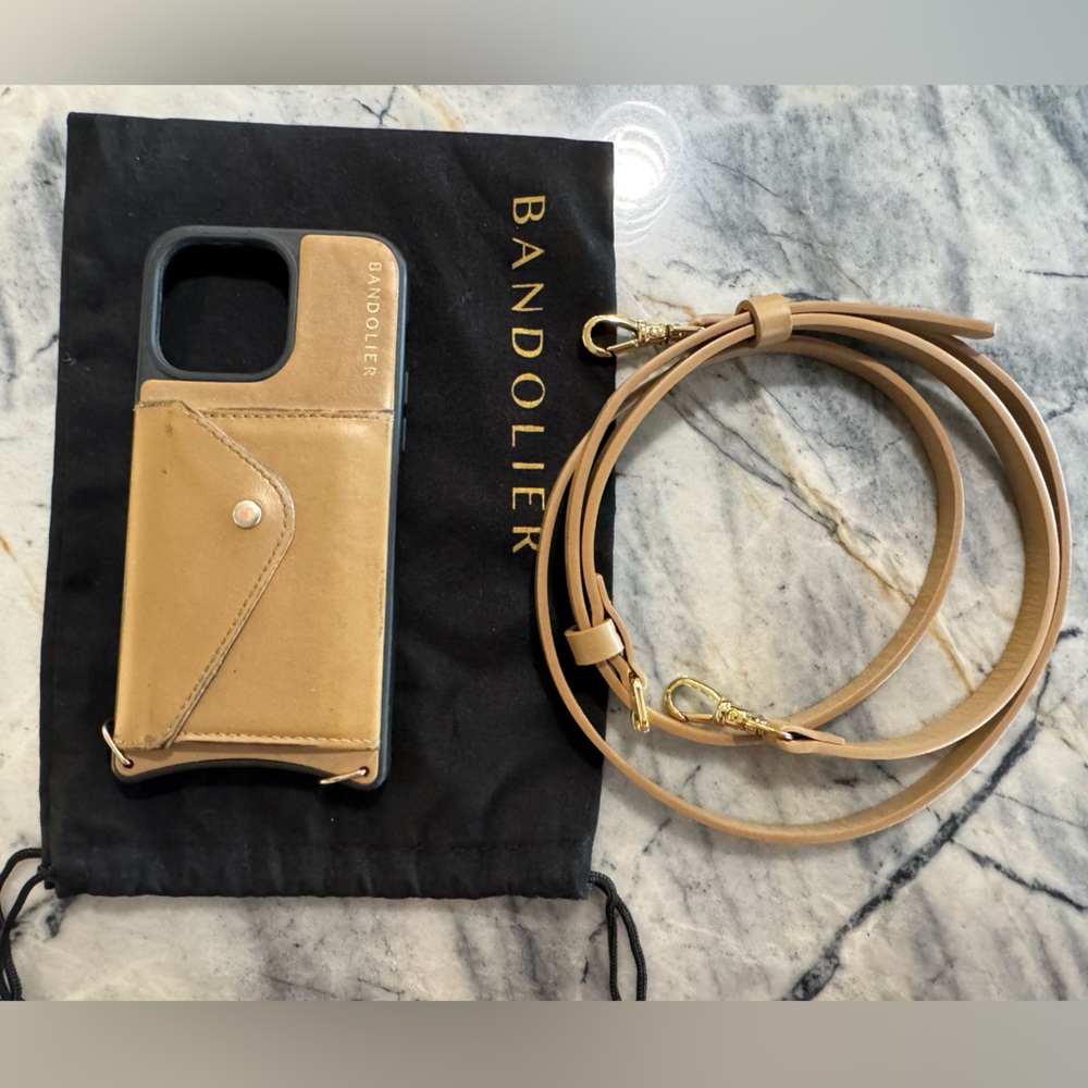 Bandolier Camel Leather Phone Case with Strap